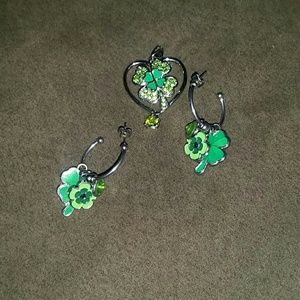 Woman's saint Patrick's day jewelry.